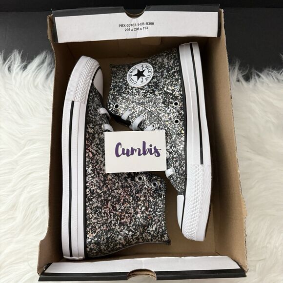 Converse Chuck Taylor All Star Hi Black/Silver/White Glitter Sneaker SZ 6 A09270 - Picture 9 of 11